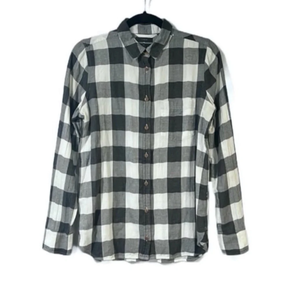 J. Crew Womens Long Sleeve Boy Shirt In Charcoal Buffalo Plaid Black and White
